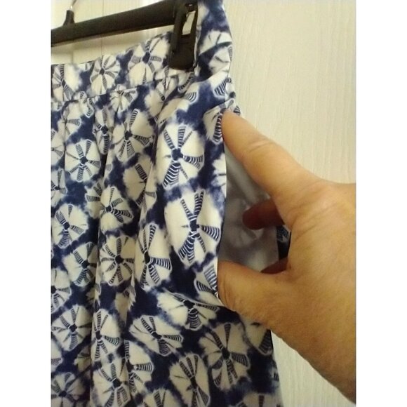 Talbots Blue Tie-Dye Diamond Poplin Fit and Flare Skirt Pockets - Large NWT - Picture 2 of 7